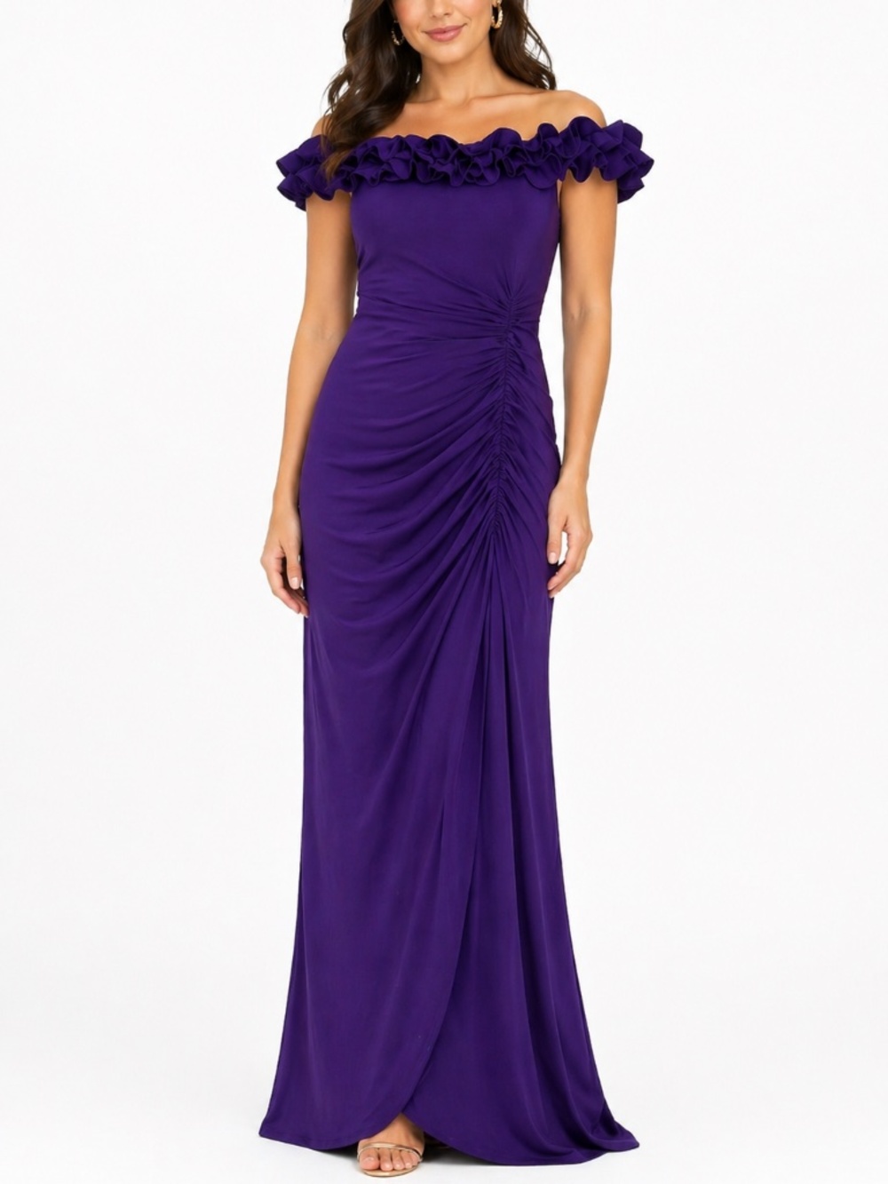 XSCAPE - Ruched Off-Shoulder Gown - Picture 1 of 12